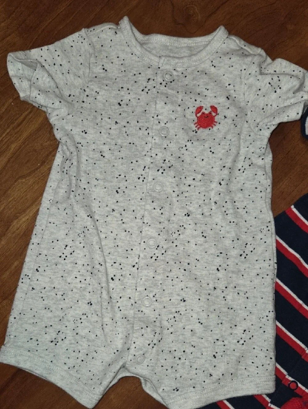 Carter's Red Navy & Heather Gray Short Sleeve Romper Trio